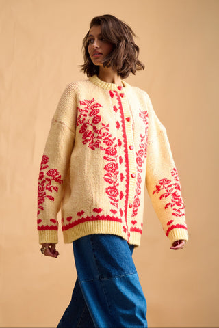 karavan clothing fashion fall winter 25 homecoming collection neville knitted cardigan lemon