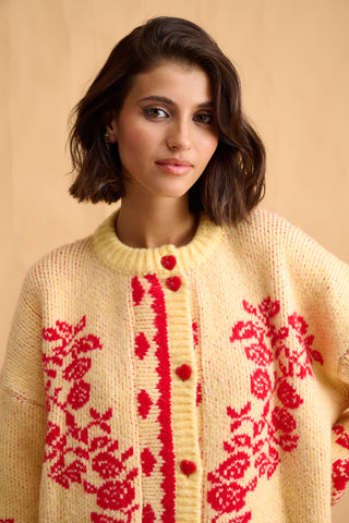 karavan clothing fashion fall winter 25 homecoming collection neville knitted cardigan lemon
