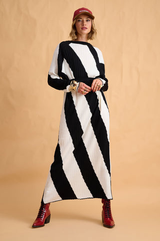 karavan clothing fashion fall winter 25 homecoming collection nisha knitted dress black white stripes