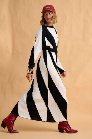 karavan clothing fashion fall winter 25 homecoming collection nisha knitted dress black white stripes