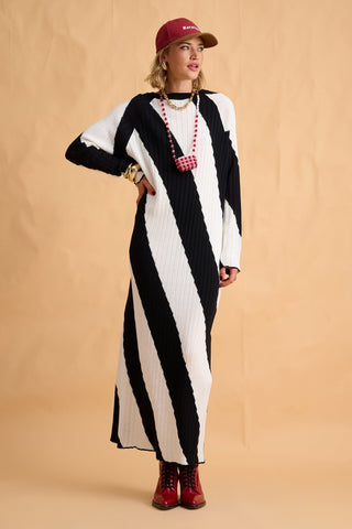 karavan clothing fashion fall winter 25 homecoming collection nisha knitted dress black white stripes