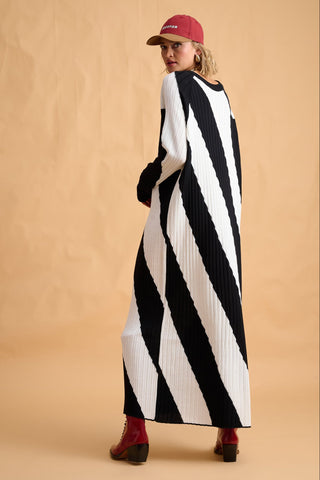 karavan clothing fashion fall winter 25 homecoming collection nisha knitted dress black white stripes