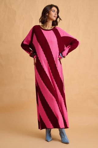 karavan clothing fashion fall winter 25 homecoming collection nisha knitted dress pink red stripes