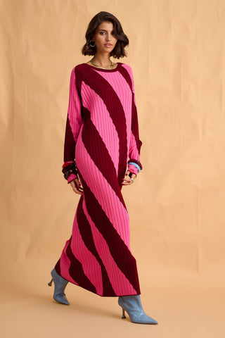 karavan clothing fashion fall winter 25 homecoming collection casey knitted dress pink red stripes