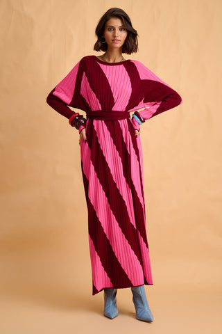 karavan clothing fashion fall winter 25 homecoming collection nisha knitted dress pink red stripes