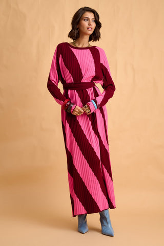karavan clothing fashion fall winter 25 homecoming collection nisha knitted dress pink red stripes