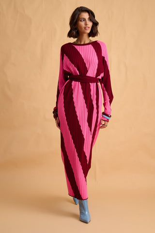 karavan clothing fashion fall winter 25 homecoming collection nisha knitted dress pink red stripes