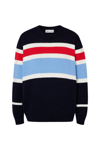 karavan clothing fashion fall winter 25 homecoming krvn collection nivia knitted sweater blue red stripes