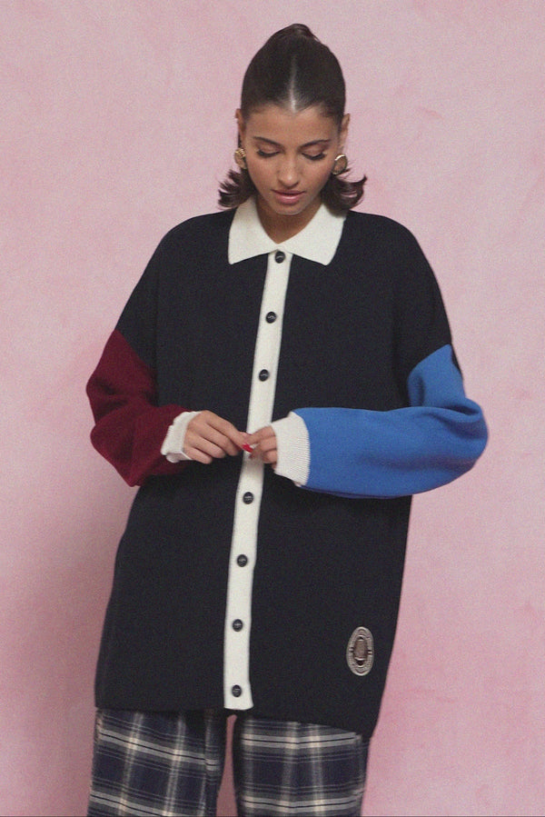 karavan fall winter 26' collection maura knitted cardigan blue bordeaux