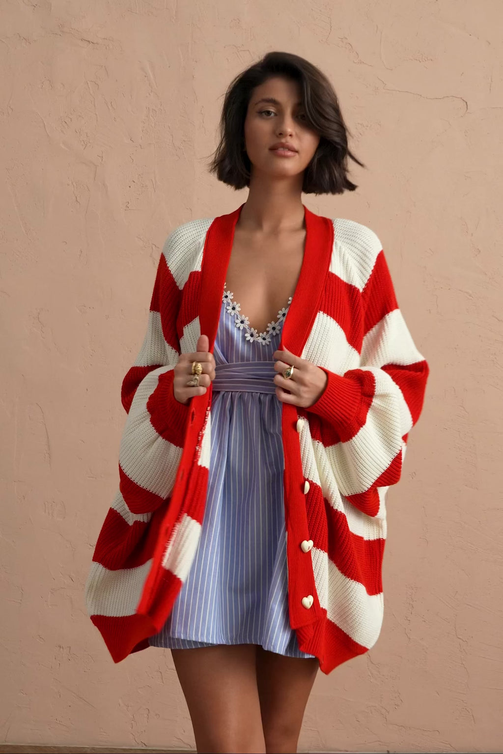 karavan clothing fashion spring summer 25 belinda knitted cardigan red white