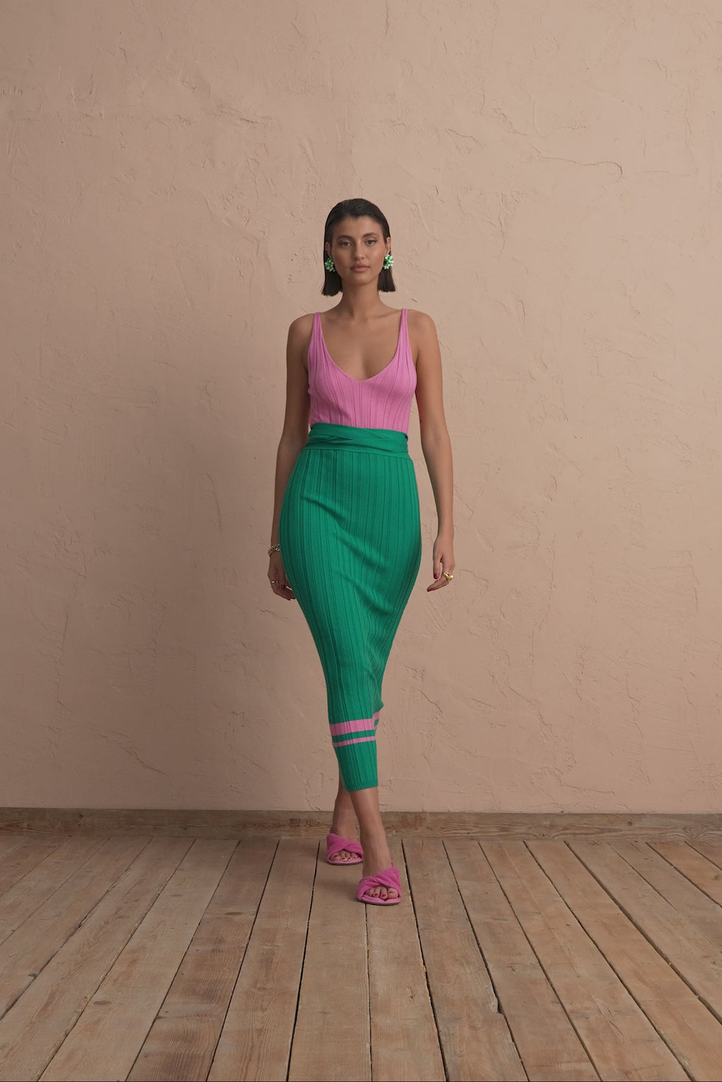 karavan clothing fashion spring summer 25 krvn talia knitted dress pink green
