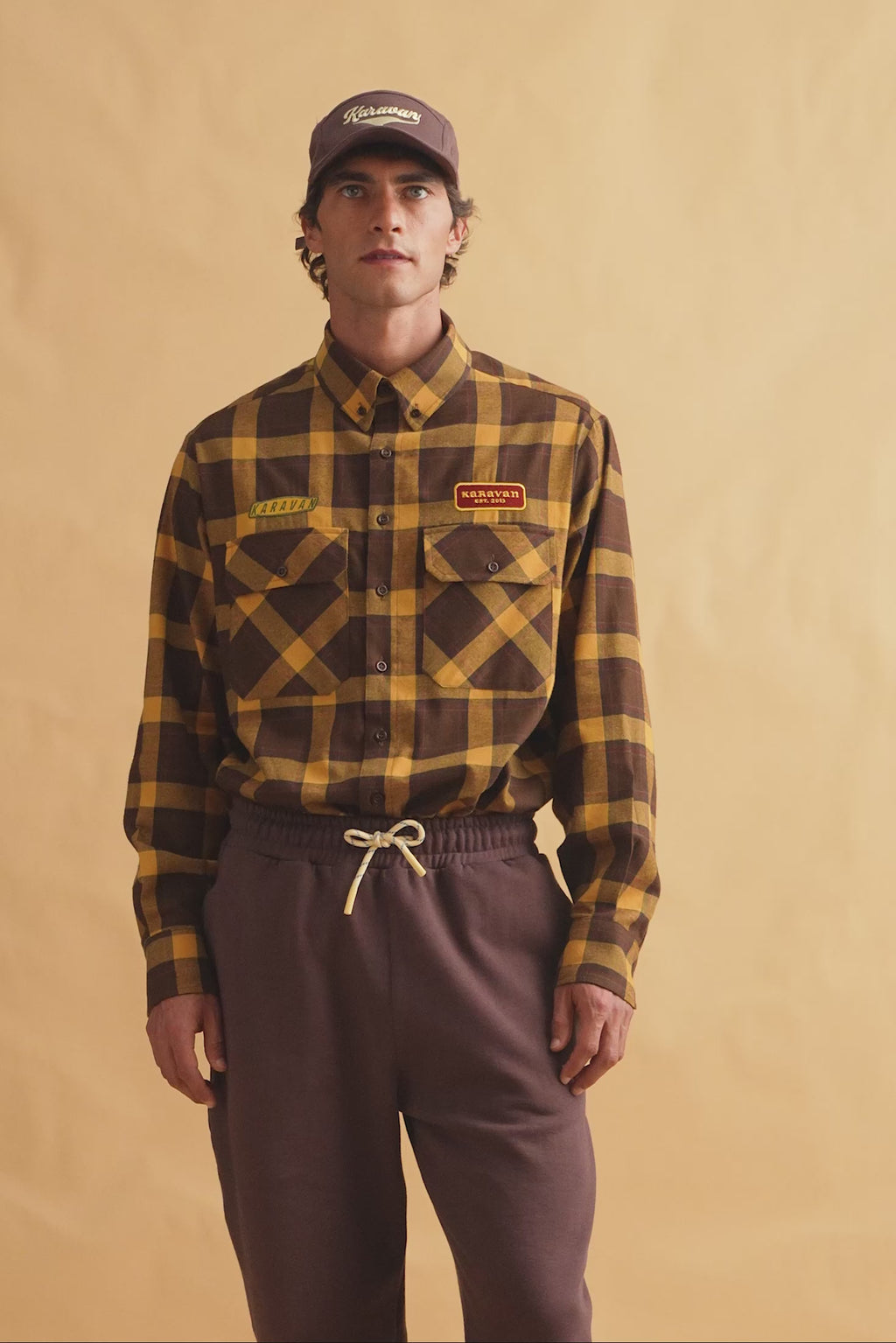 karavan clothing fashion fall winter 25 homecoming men collection cristian shirt brown yellow checked