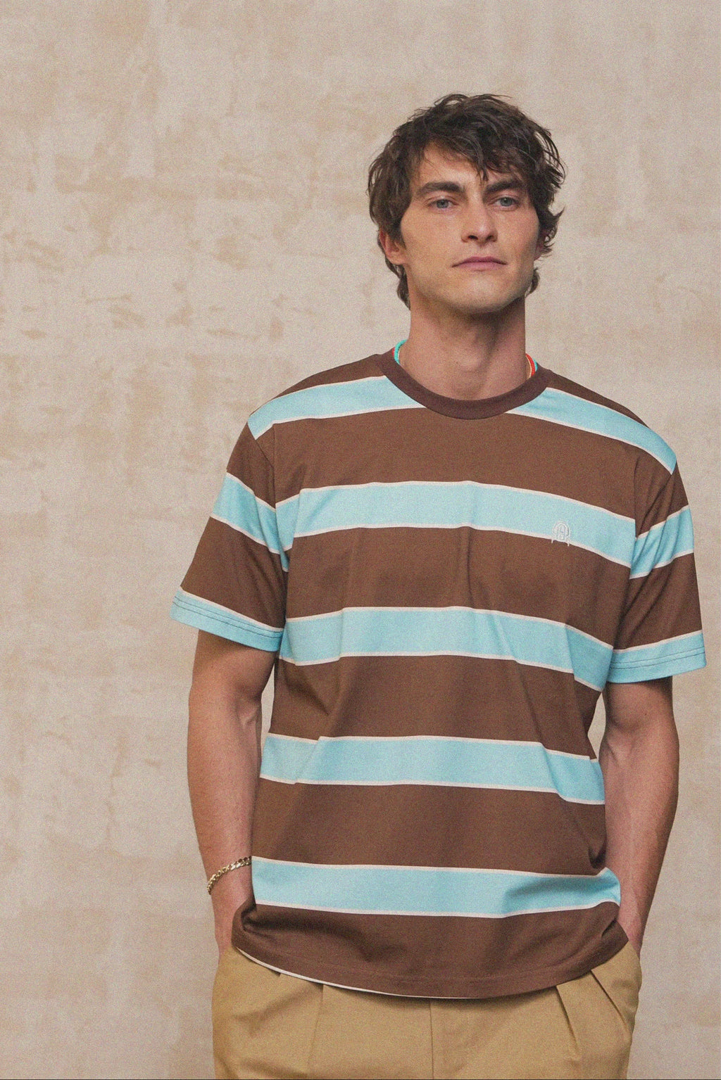 karavan clothing fashion spring summer 26 men nai collection keanu tee brown blue stripes