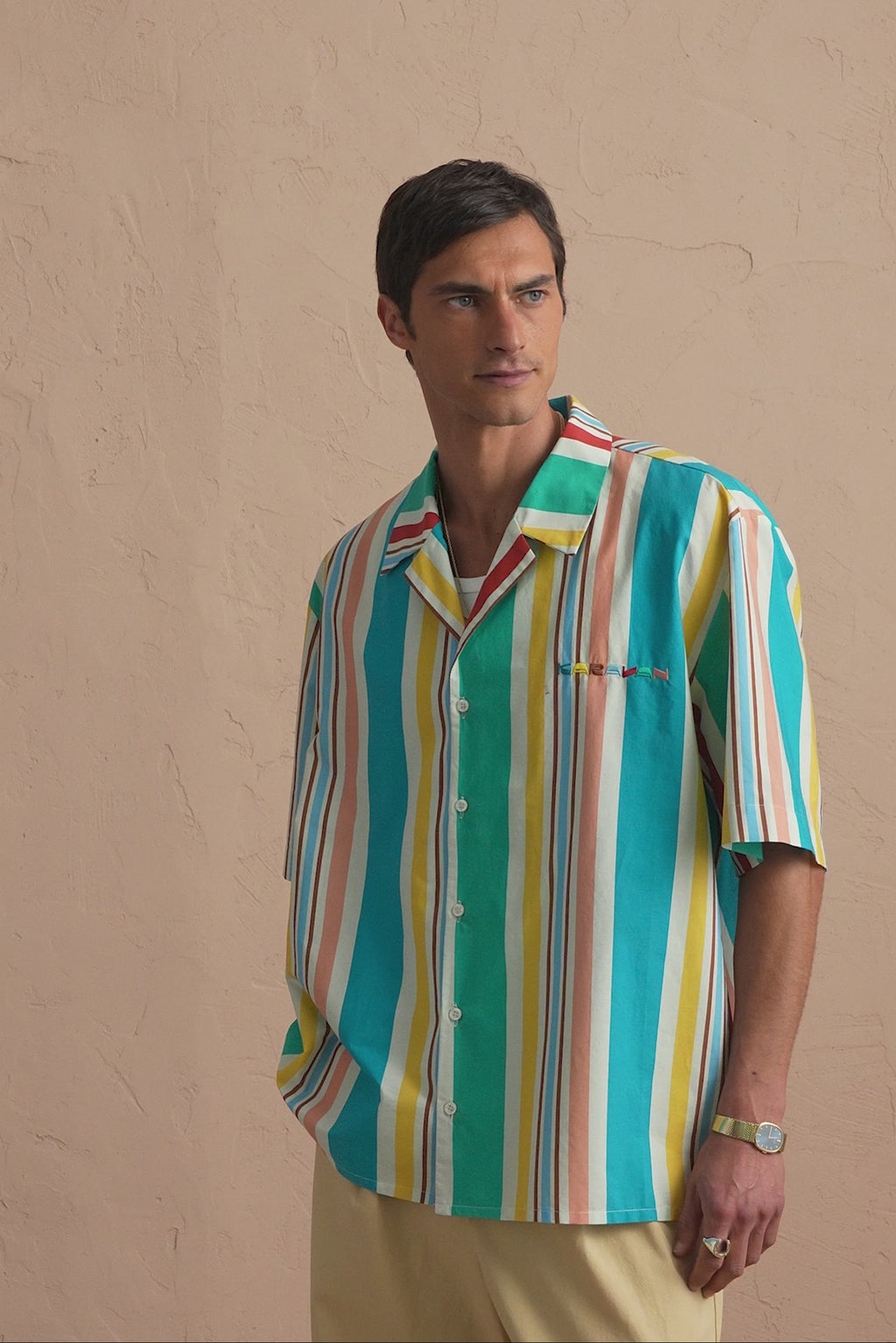 karavan clothing tosa kalokairia spring summer 25 men collection ugo shirt multicolor stripes