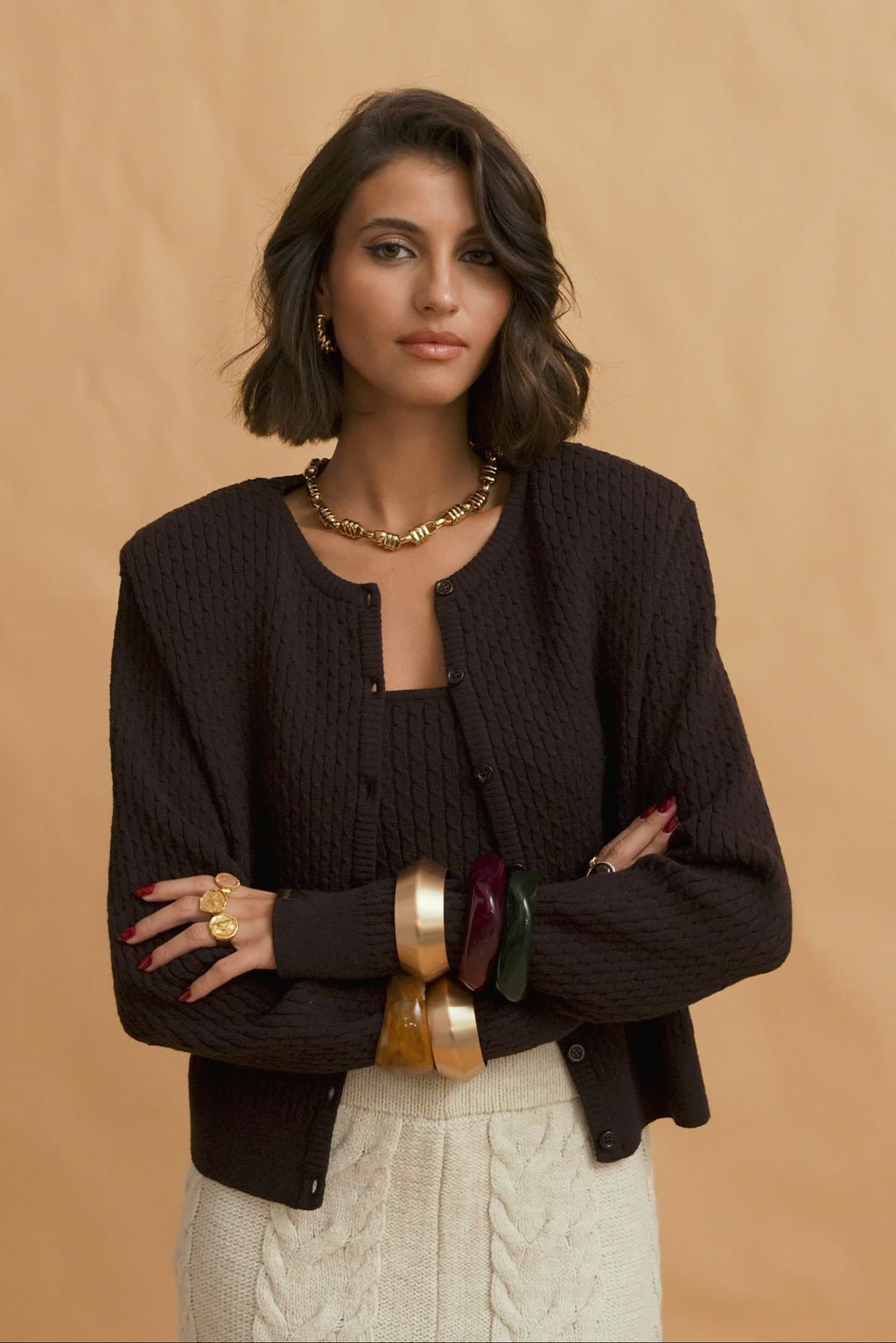 karavan clothing fashion fall winter 25 krvn homecoming collection orenda knitted cardigan brown