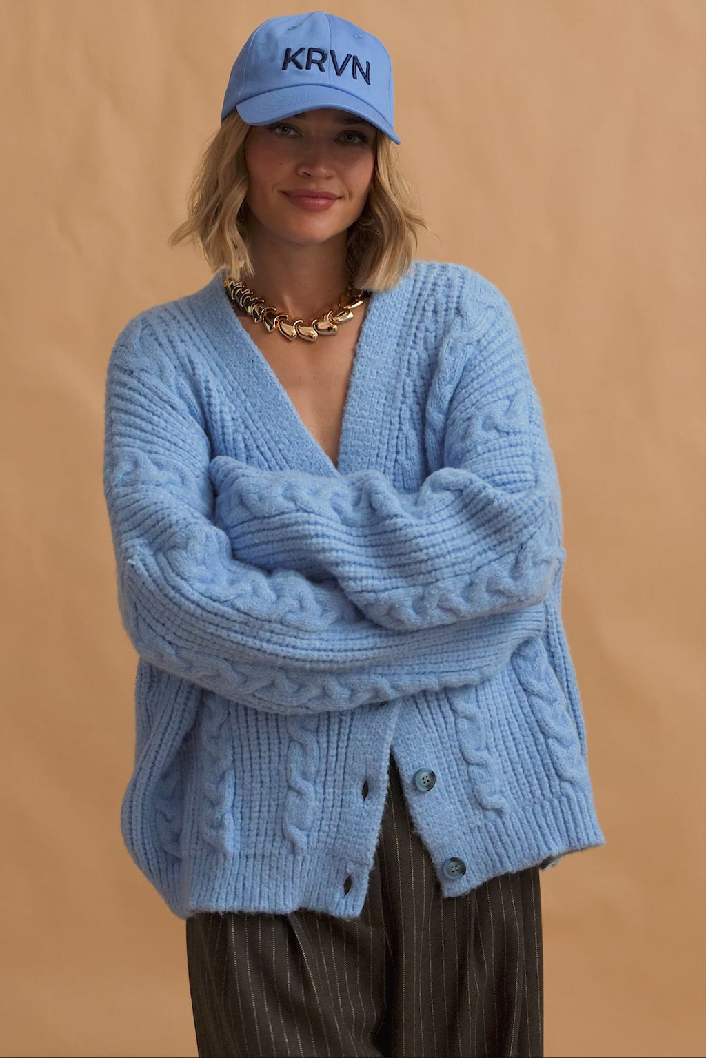 karavan clothing fashion fall winter 25 homecoming krvn collection dolores knitted cardigan light blue