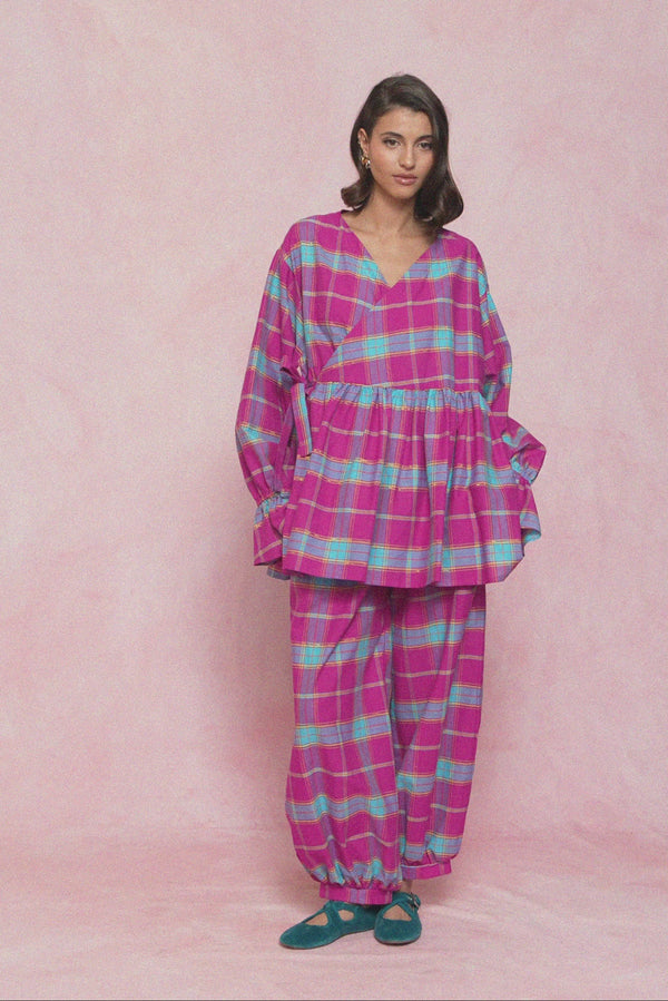 karavan loungewear planet fall winter 26' collection vanity pants magenta checked