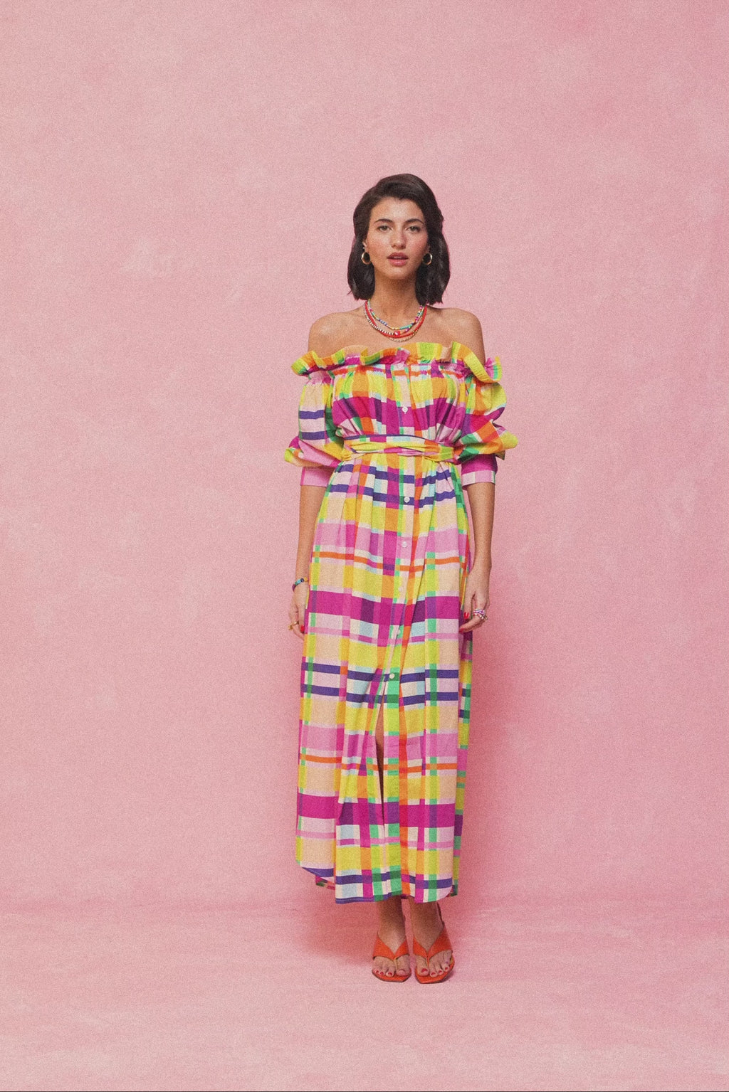 karavan clothing fashion spring summer 26 nai collection ceyda dress checked magenta green yellow
