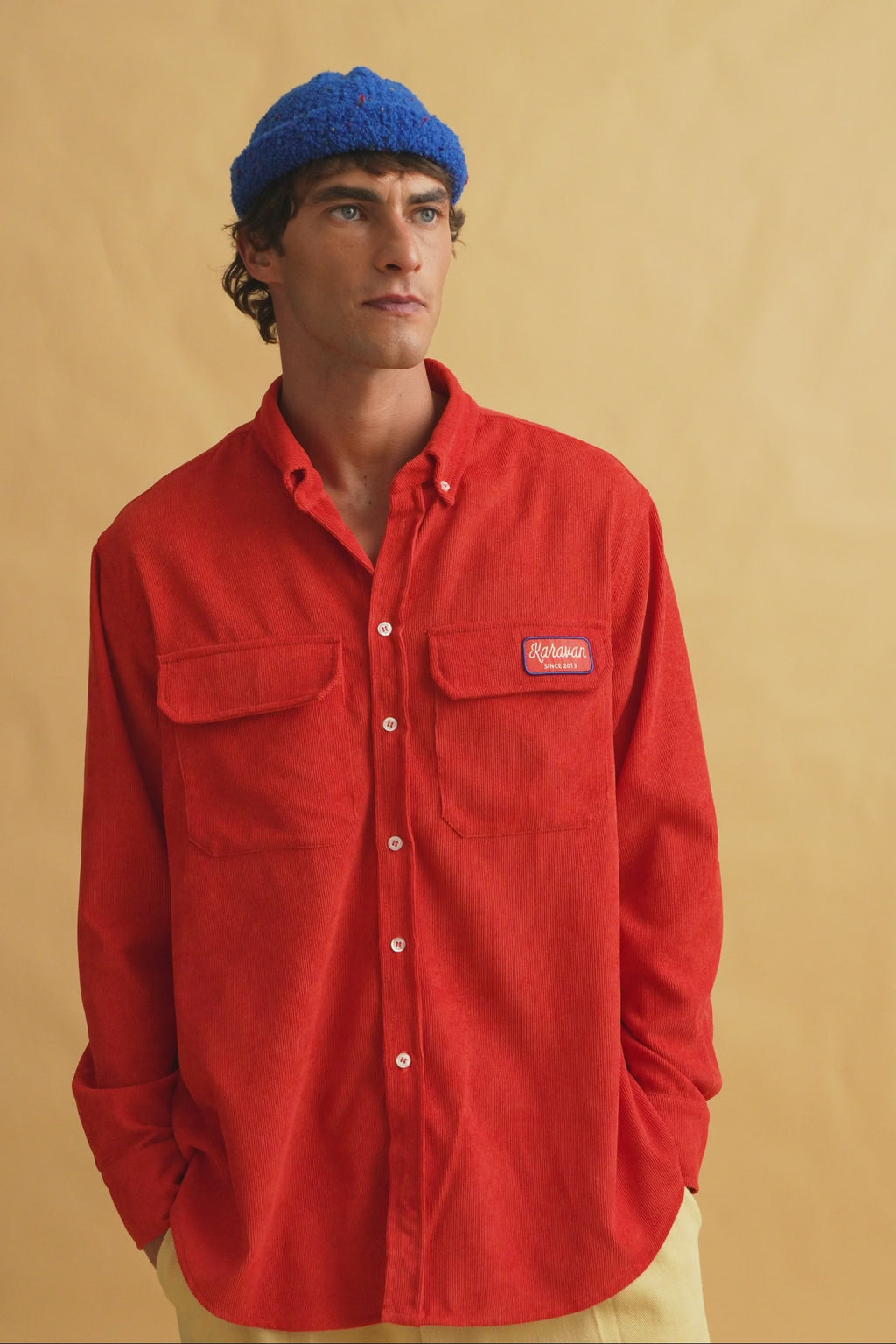 karavan clothing fashion fall winter 25 homecoming men collection tonny shirt cobalt red