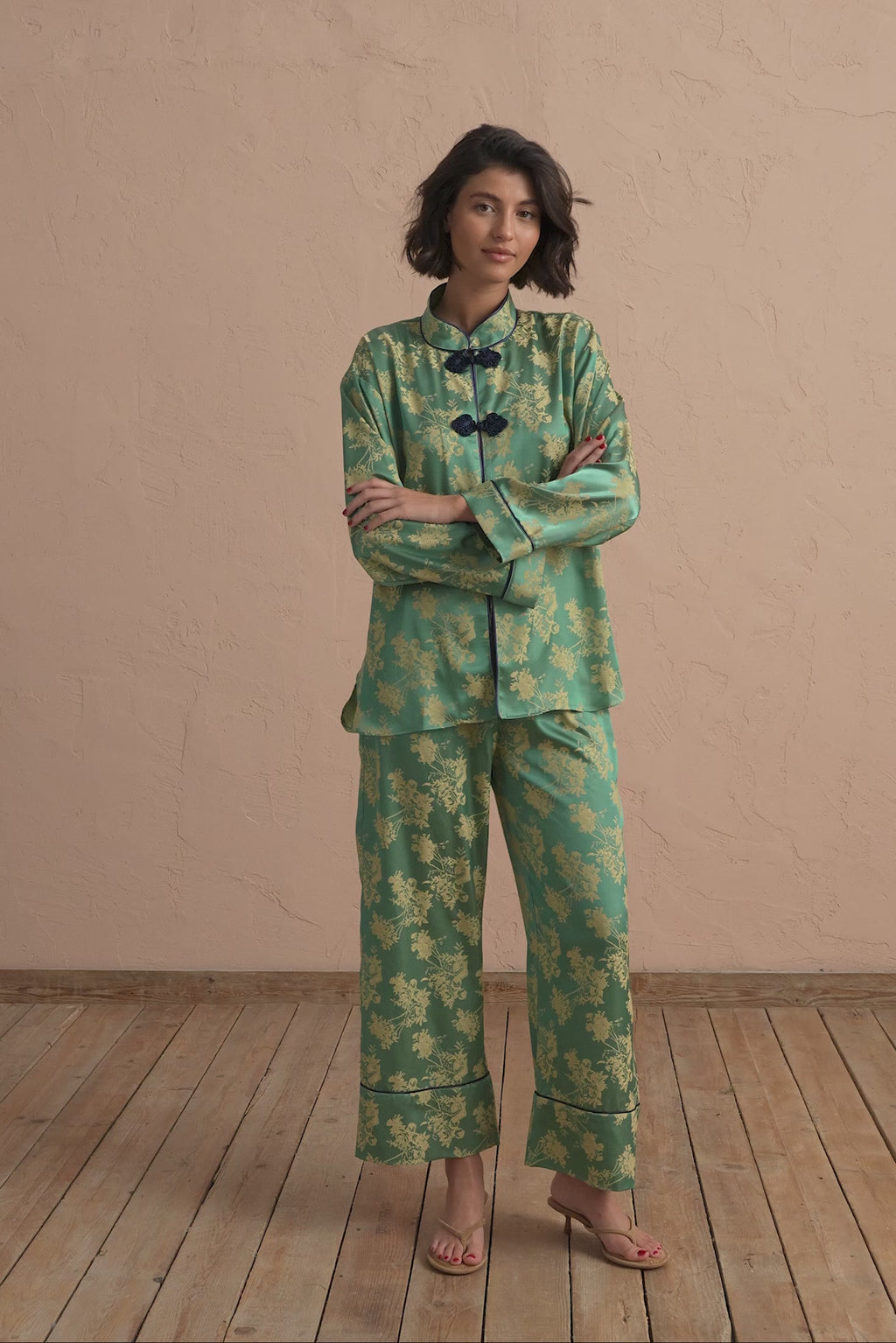 karavan clothing fashion spring summer 25 planet karavan mandarin shirt pajamas mint