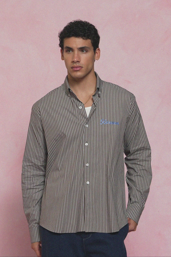 karavan men fall winter 26' collection benito shirt brown stripes