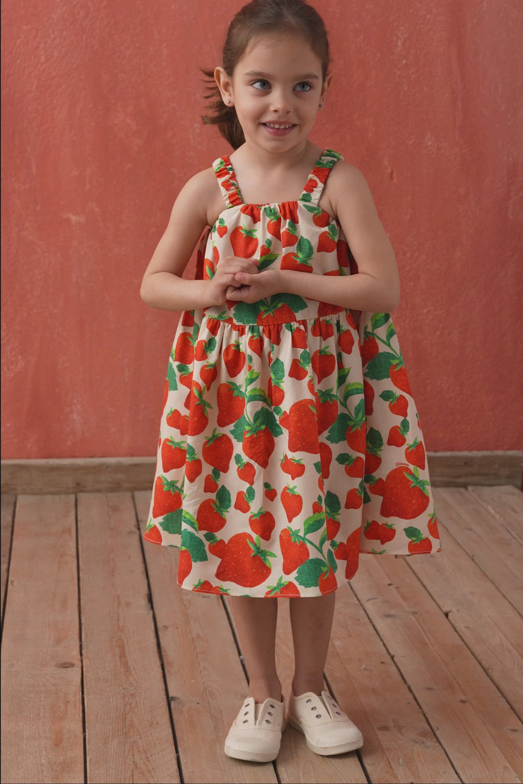karavan clothing fashion spring summer 25 kids collection rookies aurora dress strawberries ivory