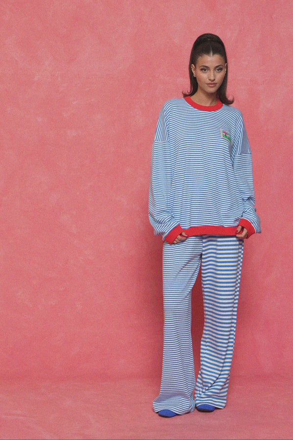 karavan loungewear planet fall winter 26' collection skye pants blue lines
