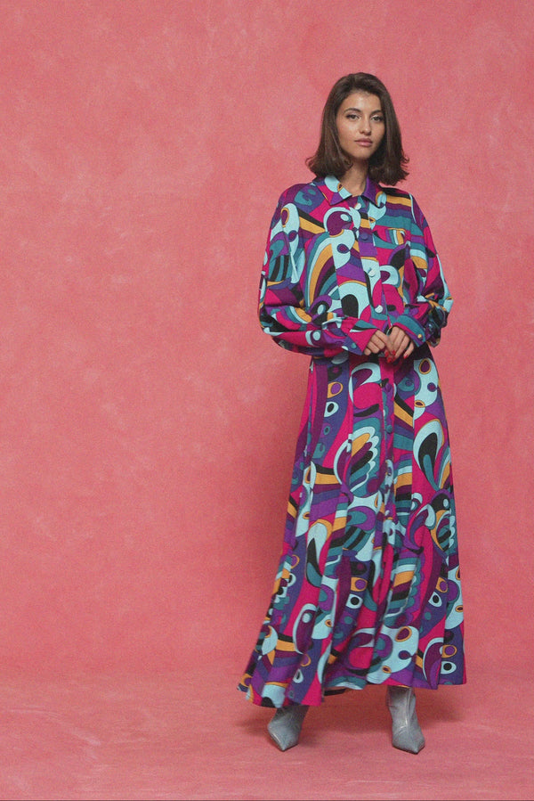 karavan fall winter 26' collection brandy dress magenta motif