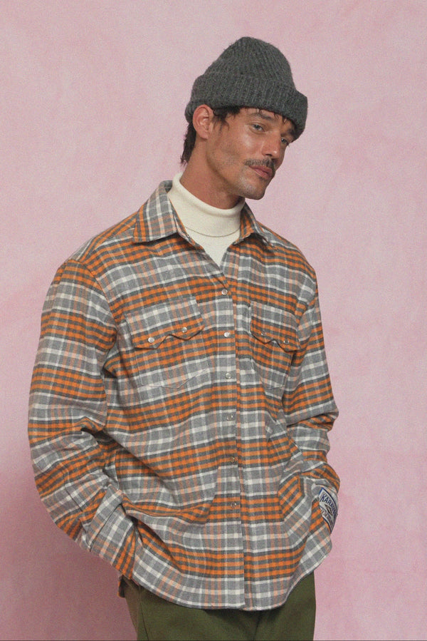 karavan men fall winter 26' collection pascal shirt orange checked