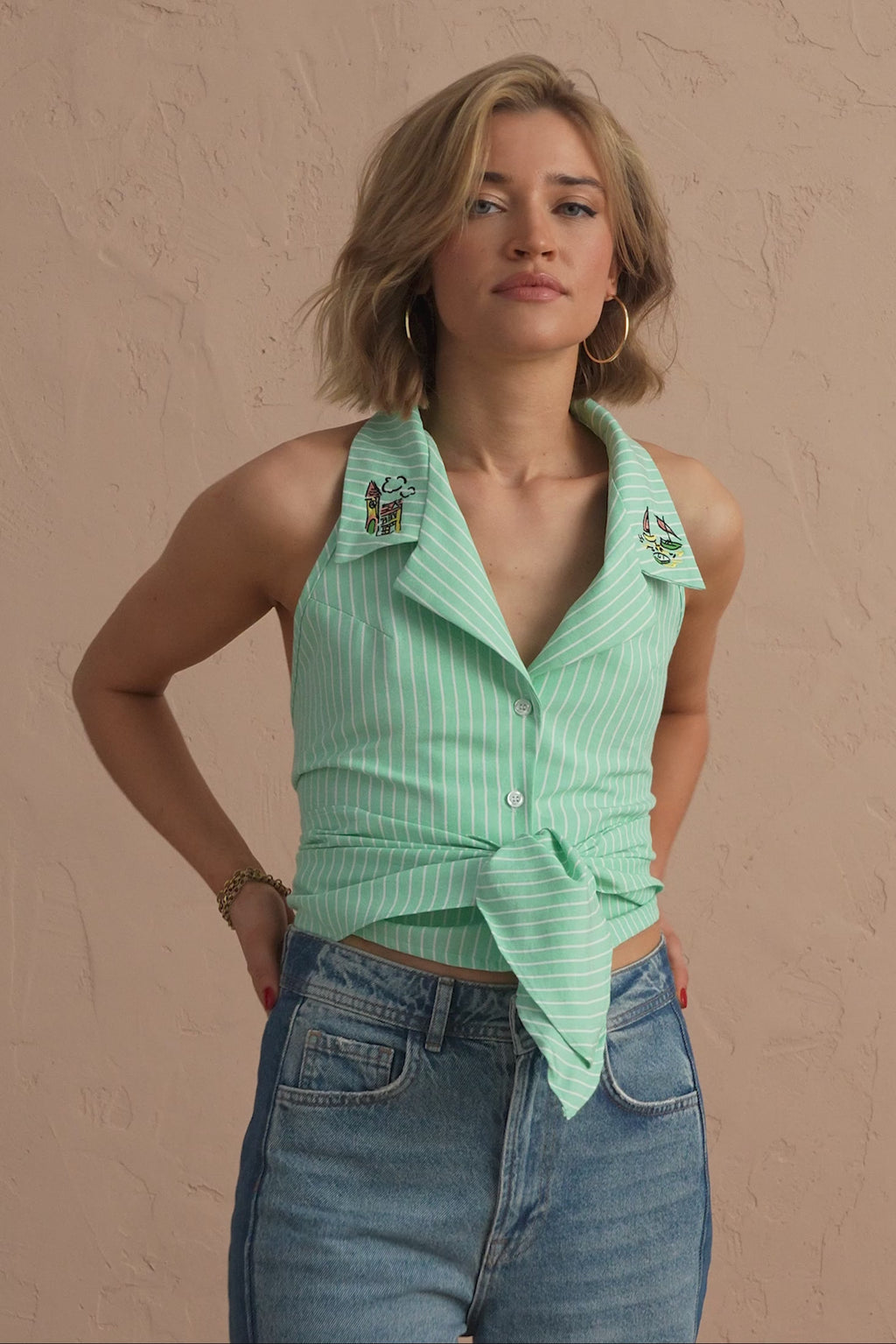 karavan clothing fashion spring summer 25 celia top green stripes
