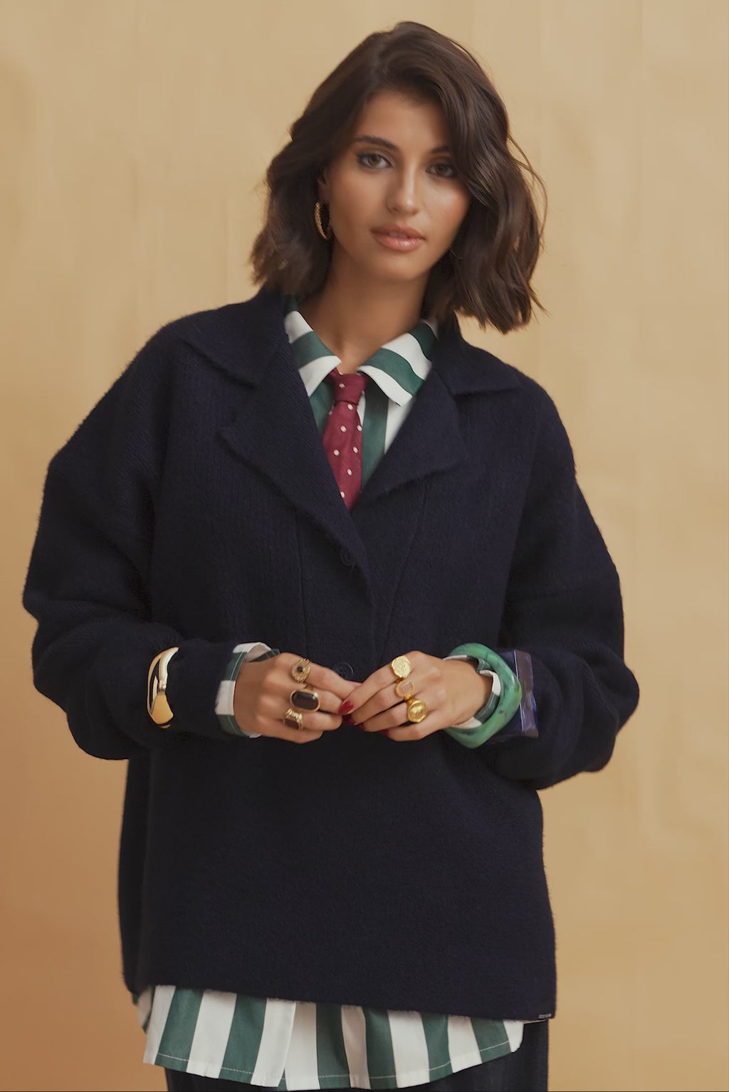 karavan clothing fashion fall winter 25 homecoming krvn collection olsen knitted sweater navy blue