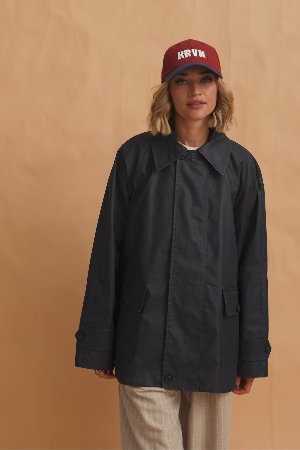 karavan clothing fashion fall winter 25 krvn homecoming collection mona coat navy blue