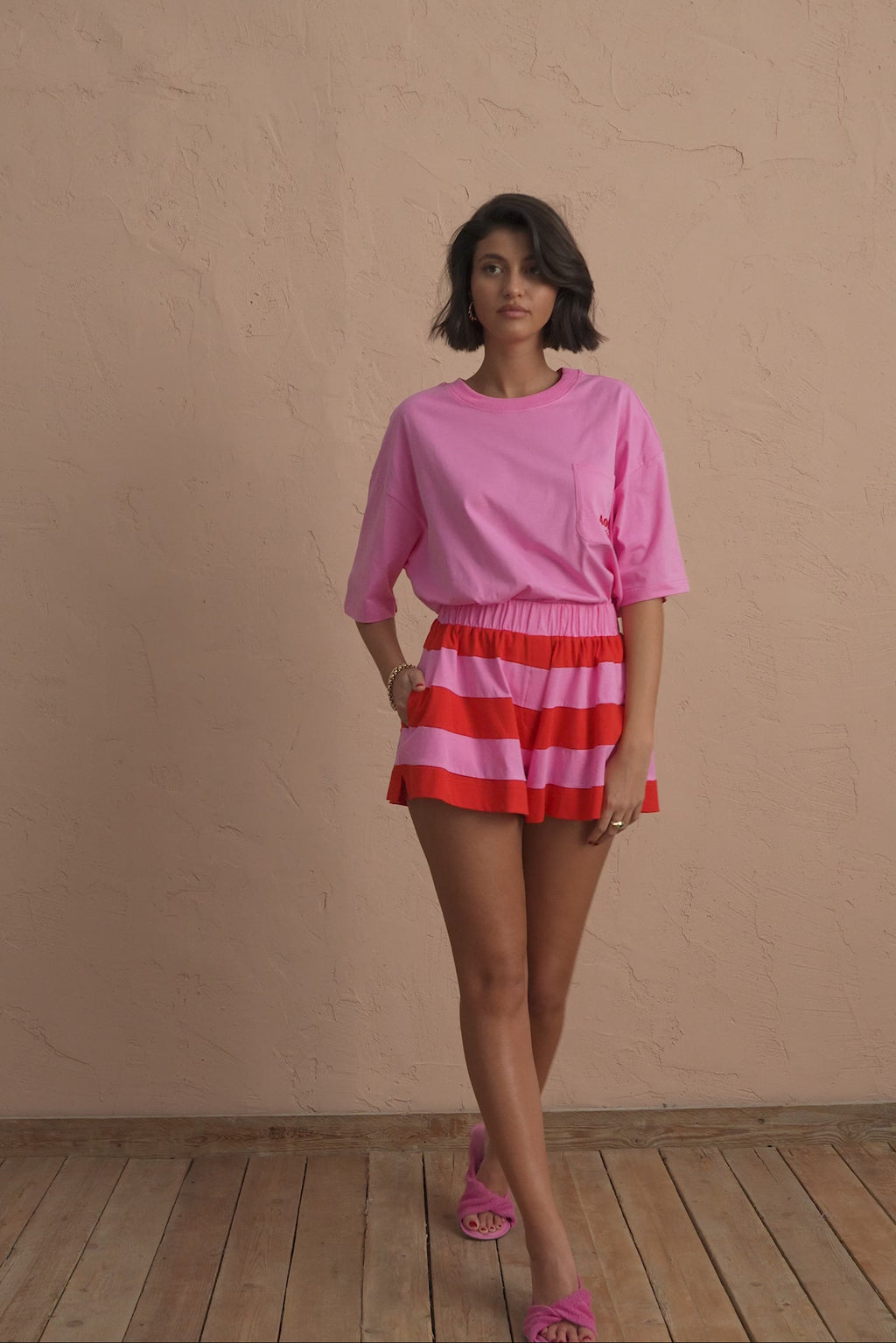karavan clothing fashion spring summer 25 poppy shorts pink red stripes