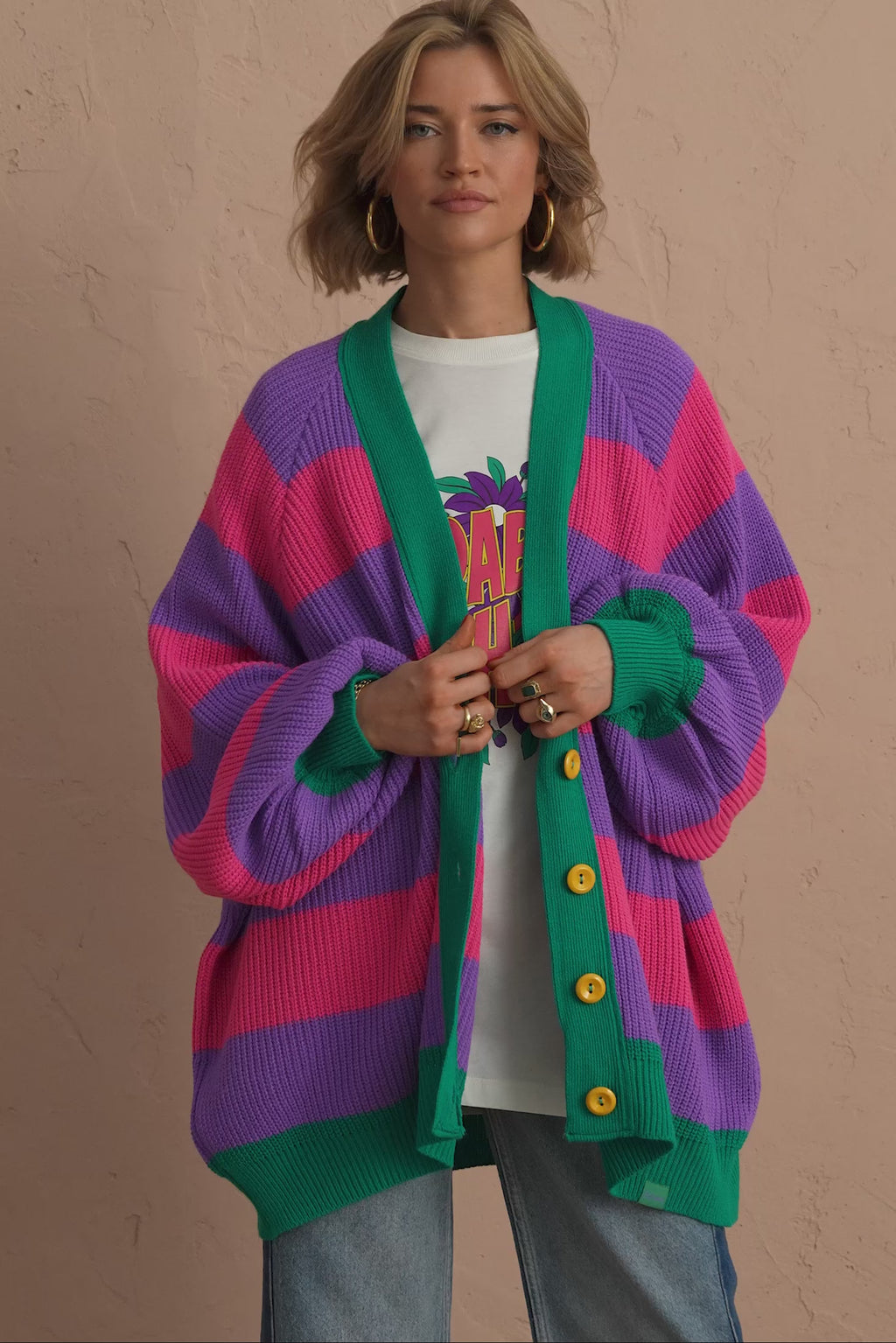 karavan clothing fashion spring summer 25 belinda knitted cardigan purple green pink