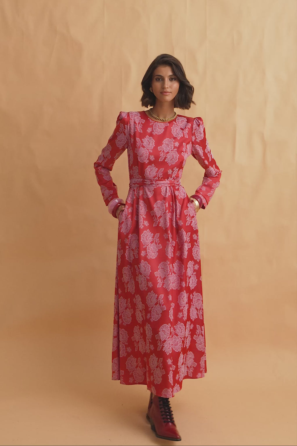 karavan clothing fashion fall winter 25 homecoming collection penelope dress pink red floral