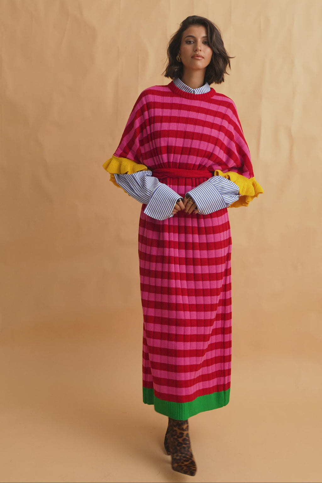 karavan clothing fashion fall winter 25 homecoming collection casey knitted dress pink red stripes