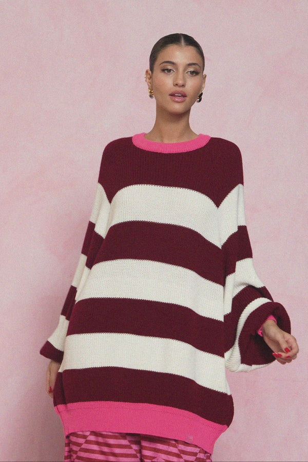 karavan fall winter 26' collection adeline knitted pullover bordeaux ivory