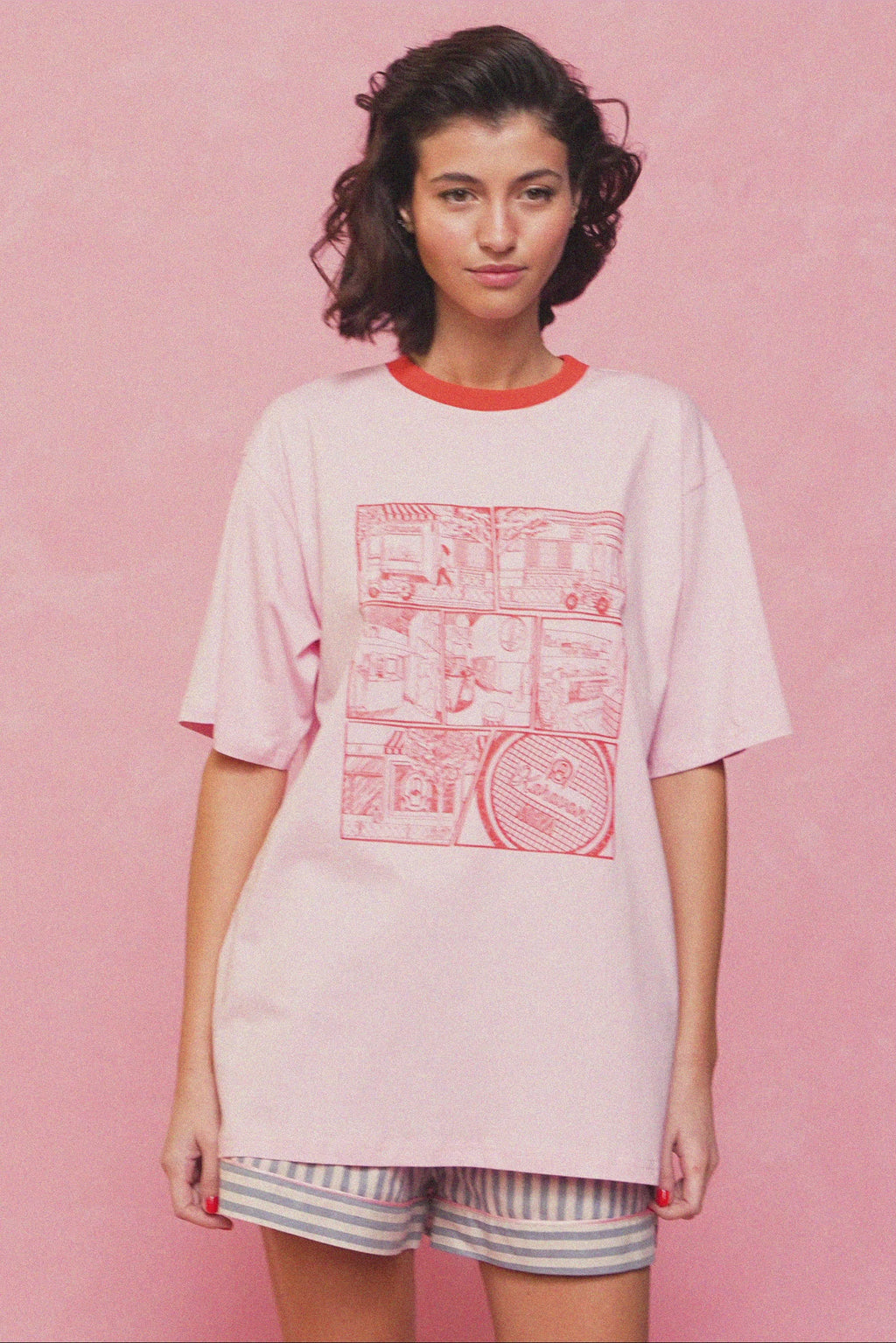 karavan clothing fashion spring summer 26 nai collection comic strip tee pink