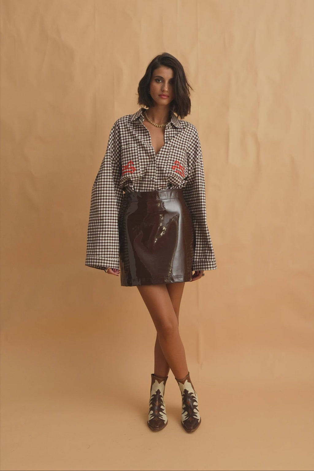 karavan clothing fashion fall winter 25 homecoming collection dorrin mini skirt brown