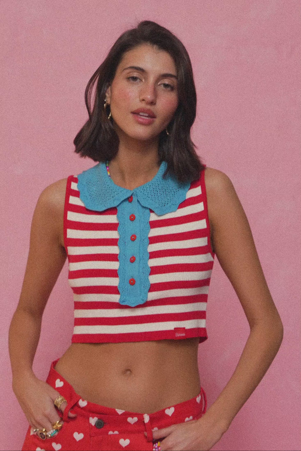 karavan clothing fashion spring summer 26 nai collection nellie knitted top red white