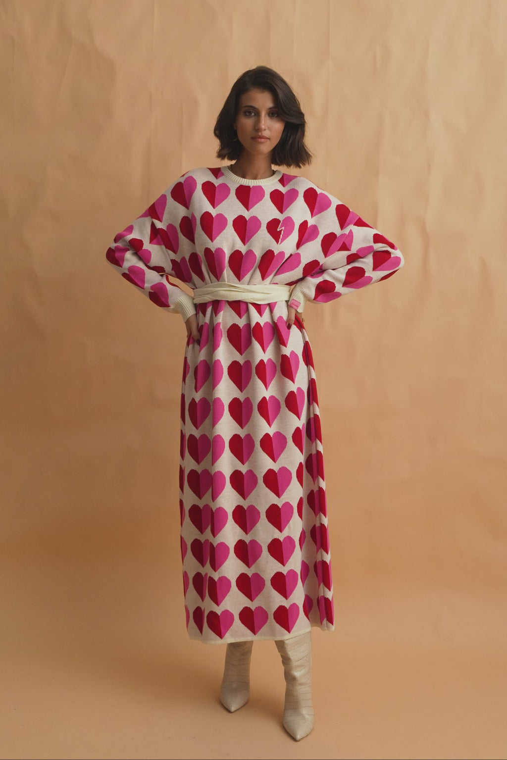 karavan clothing fashion fall winter 25 homecoming collection sorrel knitted dress ivory pink hearts