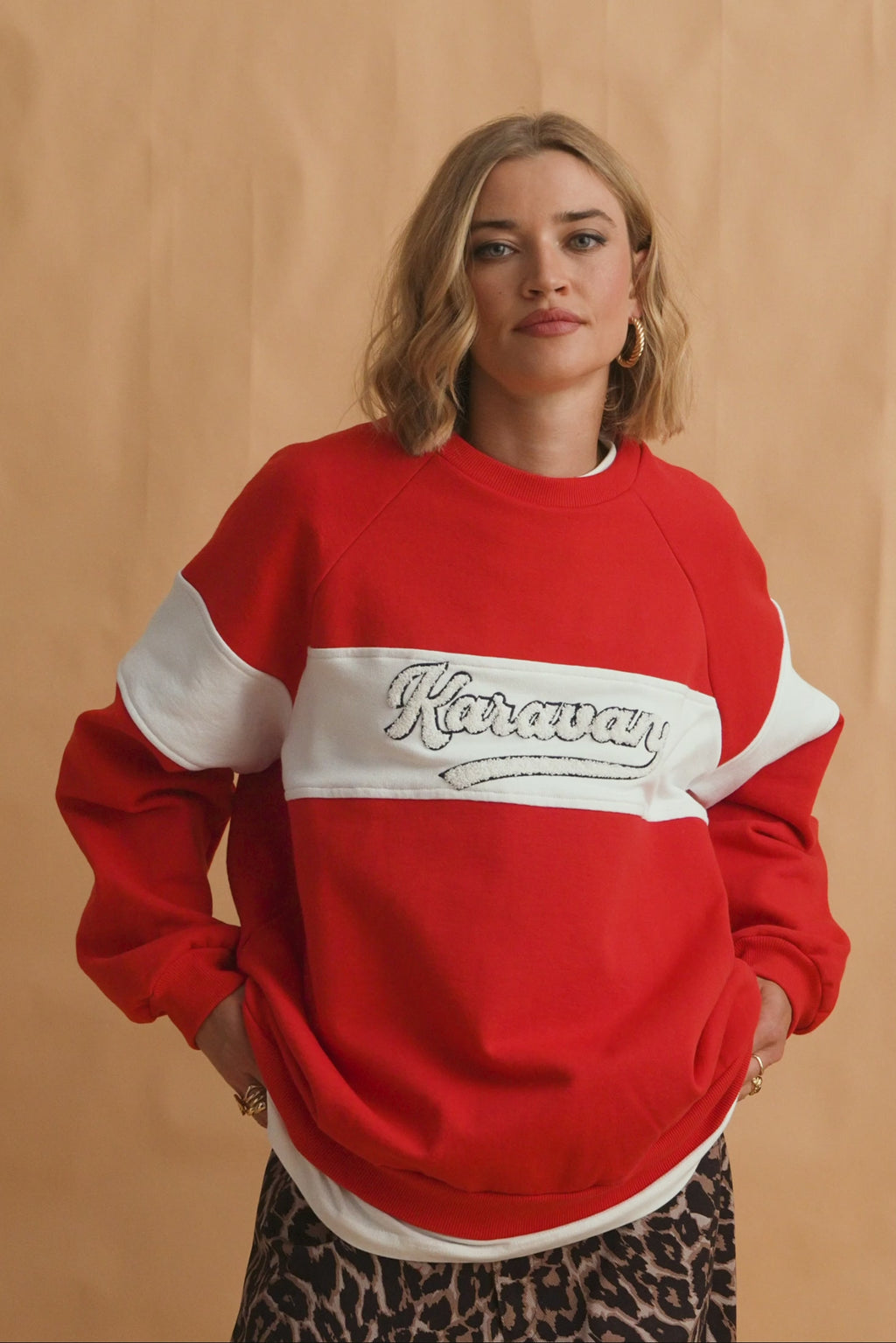 karavan clothing fashion fall winter 25 homecoming collection gail sweatshirt red