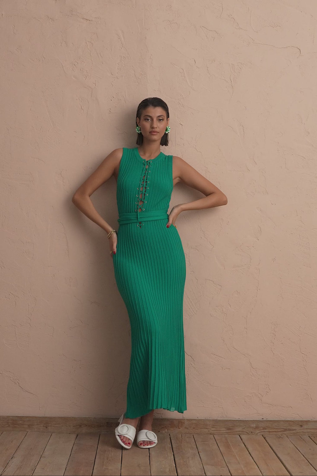 karavan clothing fashion spring summer 25 krvn natalia knitted dress green