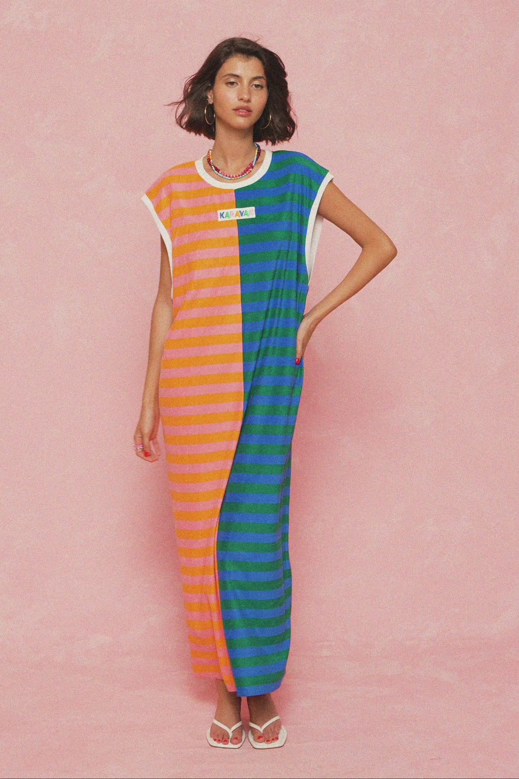karavan clothing fashion spring summer 26 nai weekendwear collection linda dress orange pink blue red lines