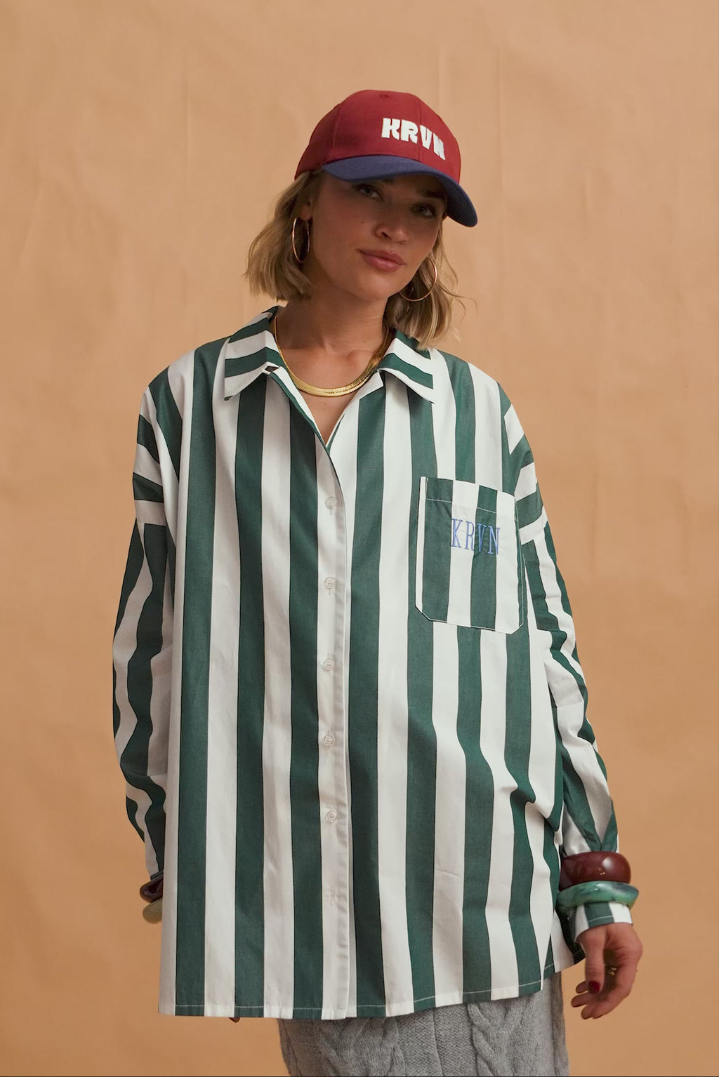 karavan clothing fashion fall winter 25 homecoming krvn collection ricarda shirt green stripes