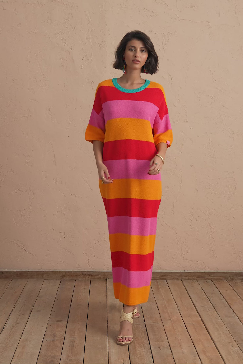 karavan clothing fashion spring summer 25 aurelia knitted dress orange pink stripes