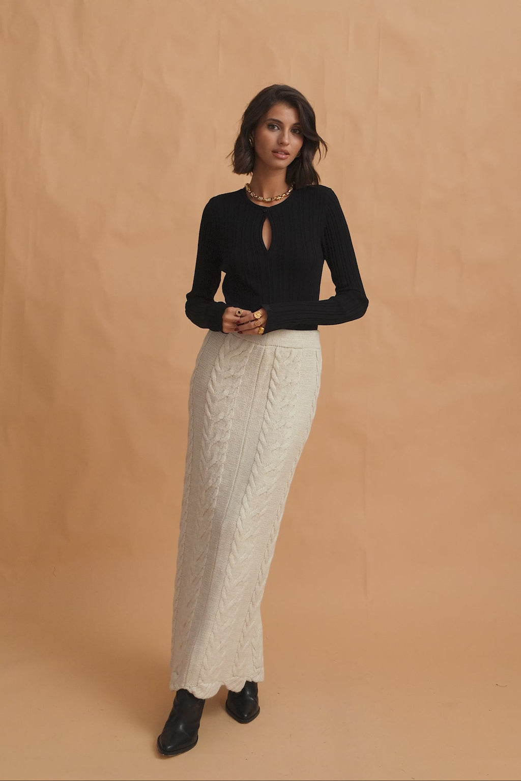 karavan clothing fashion fall winter 25 homecoming krvn collection clara knitted skirt ivory