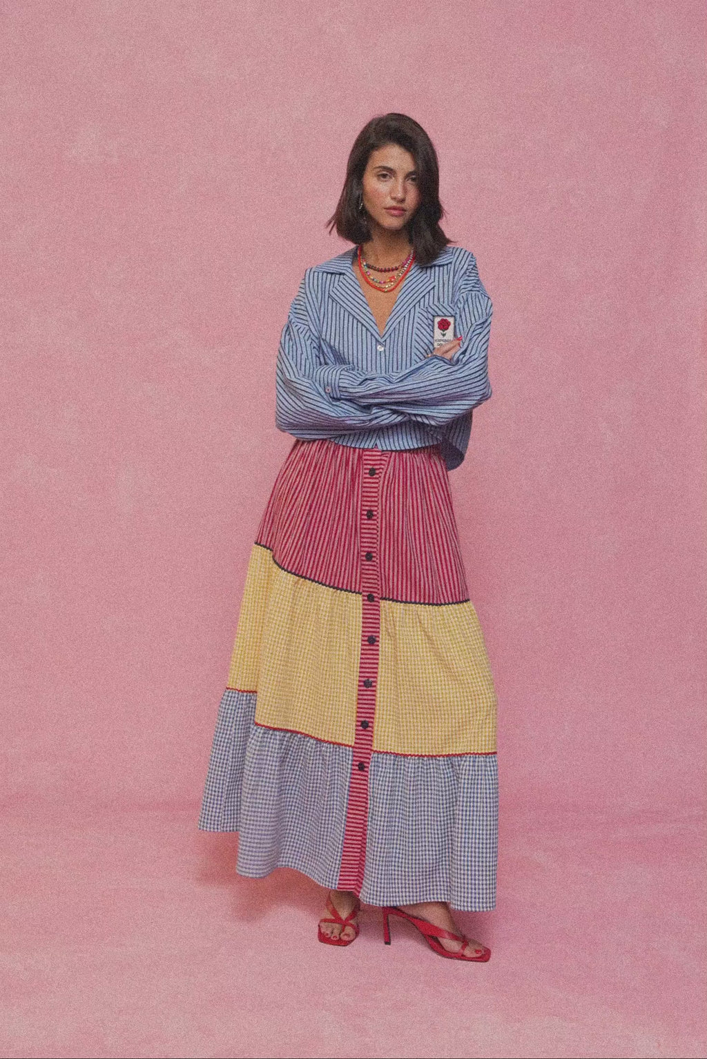 karavan clothing fashion spring summer 26 nai collection fenia skirt checked blue red yellow 