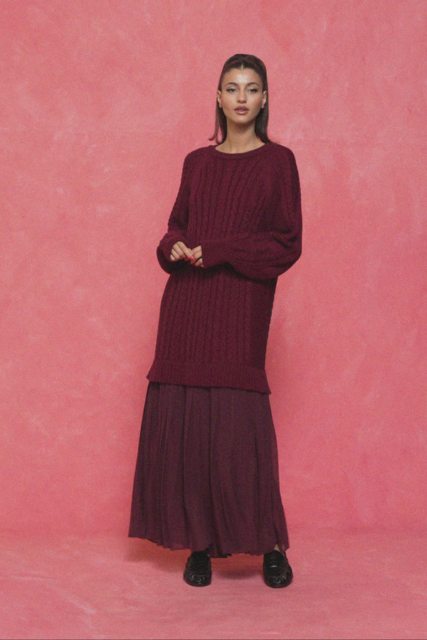 karavan fall winter 26' collection crystal knitted dress bordeaux
