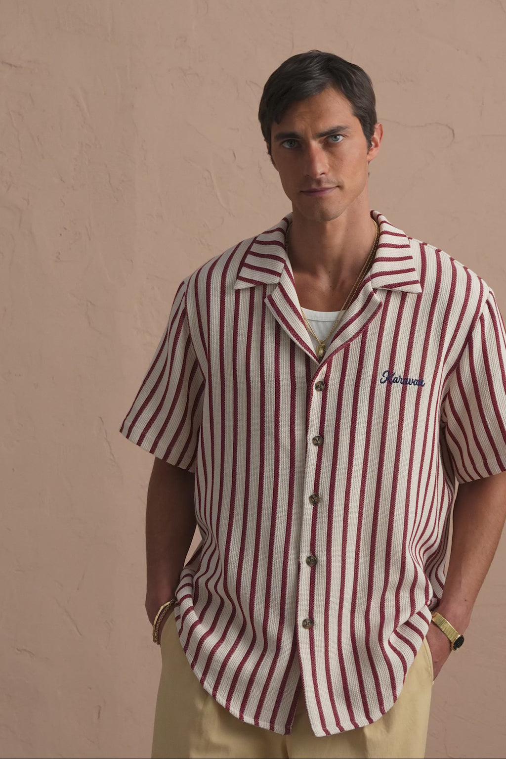 karavan clothing tosa kalokairia spring summer 25 men collection quentin shirt green stripes